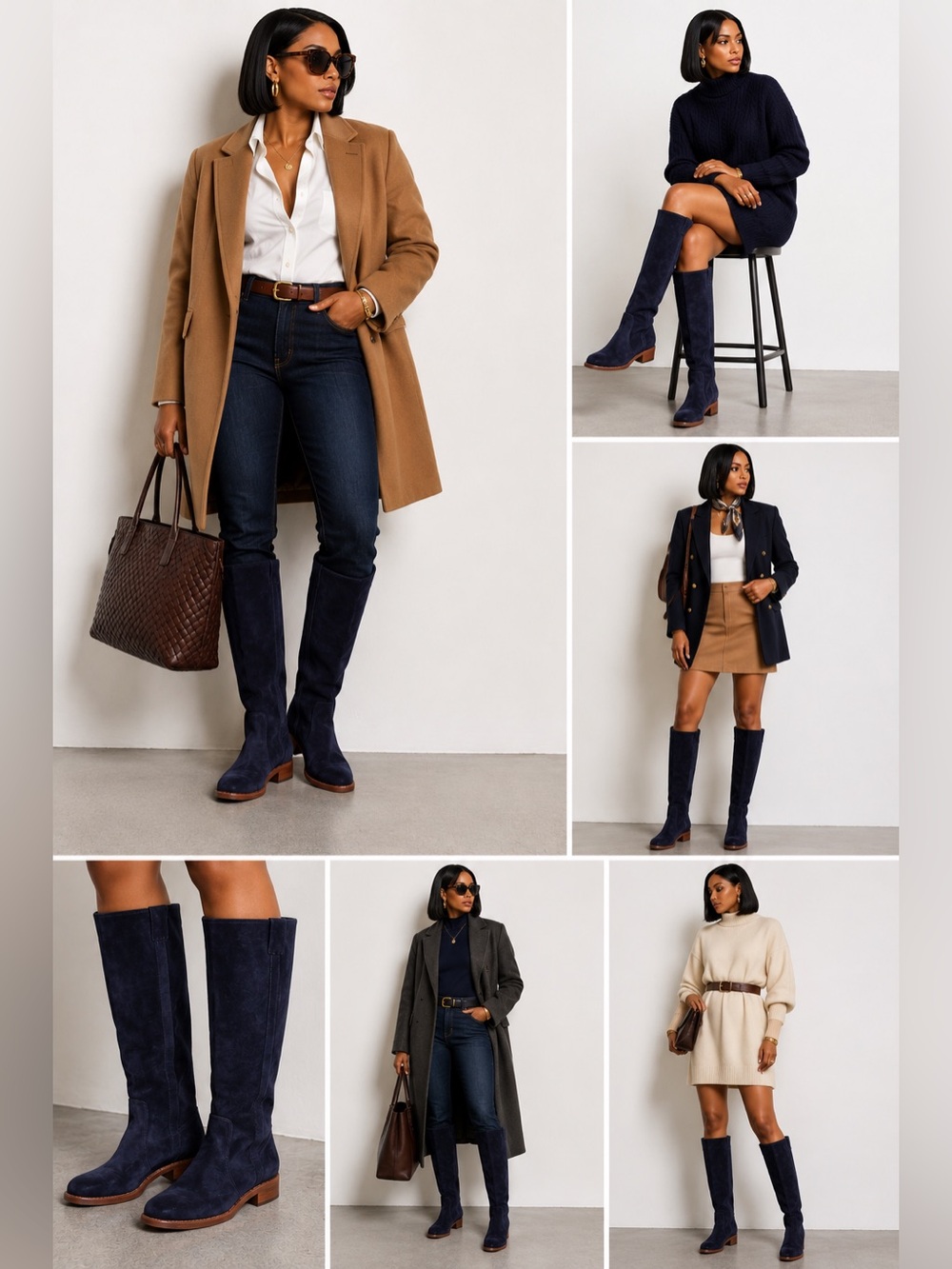 ✨Via Spiga Navy Suede Knee-High Slip On Boots | Size 9 | Classic Chic